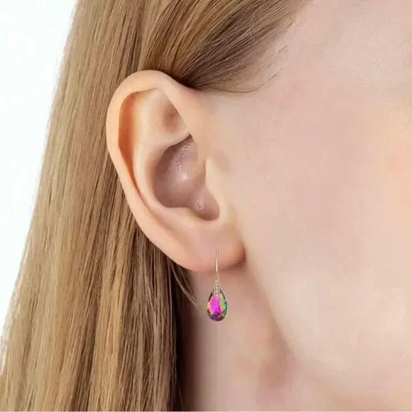 14K Yellow Gold with Vitrail Medium Austrian Crystal Teardrop Drop Hook Earrings